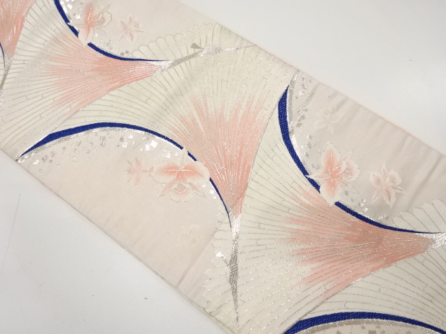 JAPANESE KIMONO / ANTIQUE FUKURO OBI / SILK / WOVEN CRANE & ORCHID